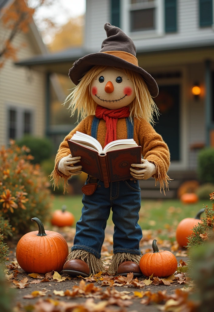 17 Enchanting Fall Door Decor Ideas for Book Lovers That Will Make Your Neighbors Jealous! - 10. Scarecrow Literary Figure