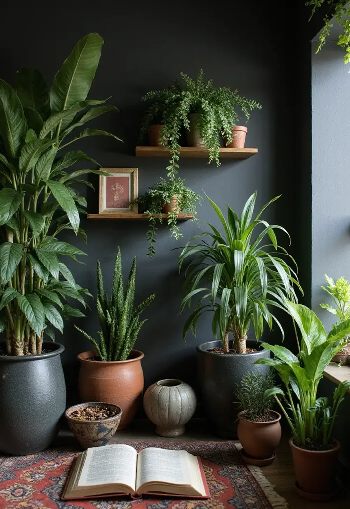 15 Dark Feminine Room Decor Ideas That Will Make Book Lovers Swoon! - 7. Lush Indoor Plants