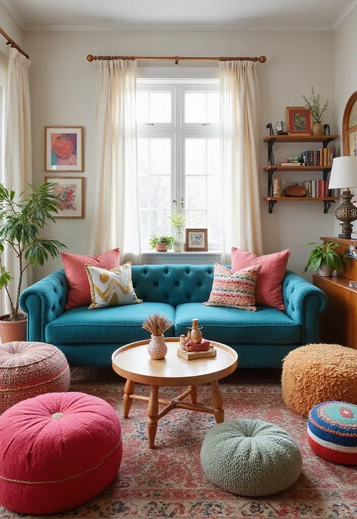 15 Boho Living Room Decor Ideas Every Book Lover Needs to Try - 14. Playful Accents and Quirky Touches