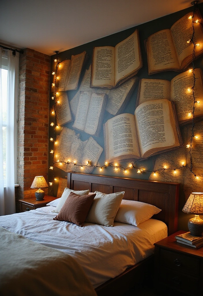 14 Dorm Wall Decor Ideas for Book Lovers to Elevate Your Room - 1. Book Page Wall Mural