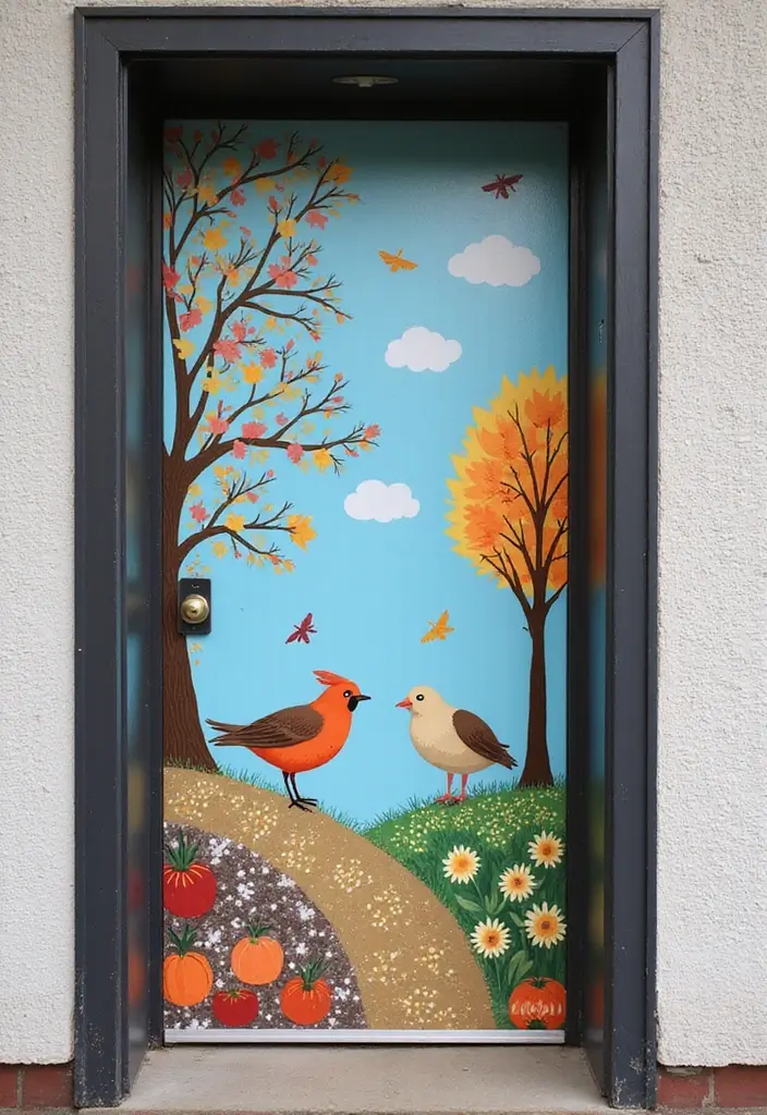 10 Door Mural Ideas for Book Lovers That Will Transform Your Home Into a Literary Wonderland! - 10. Seasonal Literary Themes