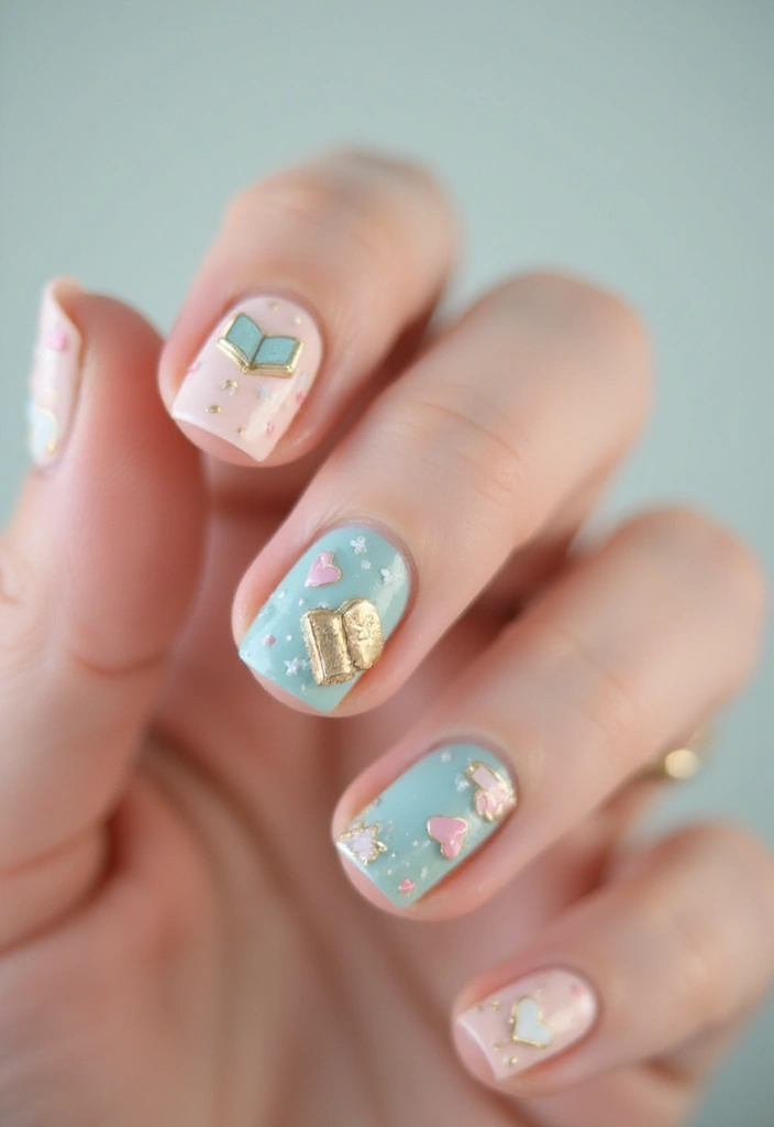 9 Romantic Bookish Valentine’s Day Nail Designs You’ll Want to Wear All Month - 9. Book Lover’s Charm