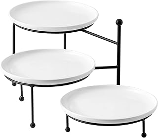 Kanwone 3 Tiered Serving Stand with White Porcelain Plates, 10