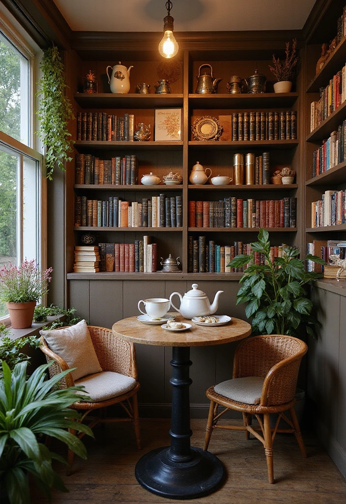 25 Cottagecore Book Nook Inspirations That Will Make You Dream of Reading! - 11. Comforting Tea Station