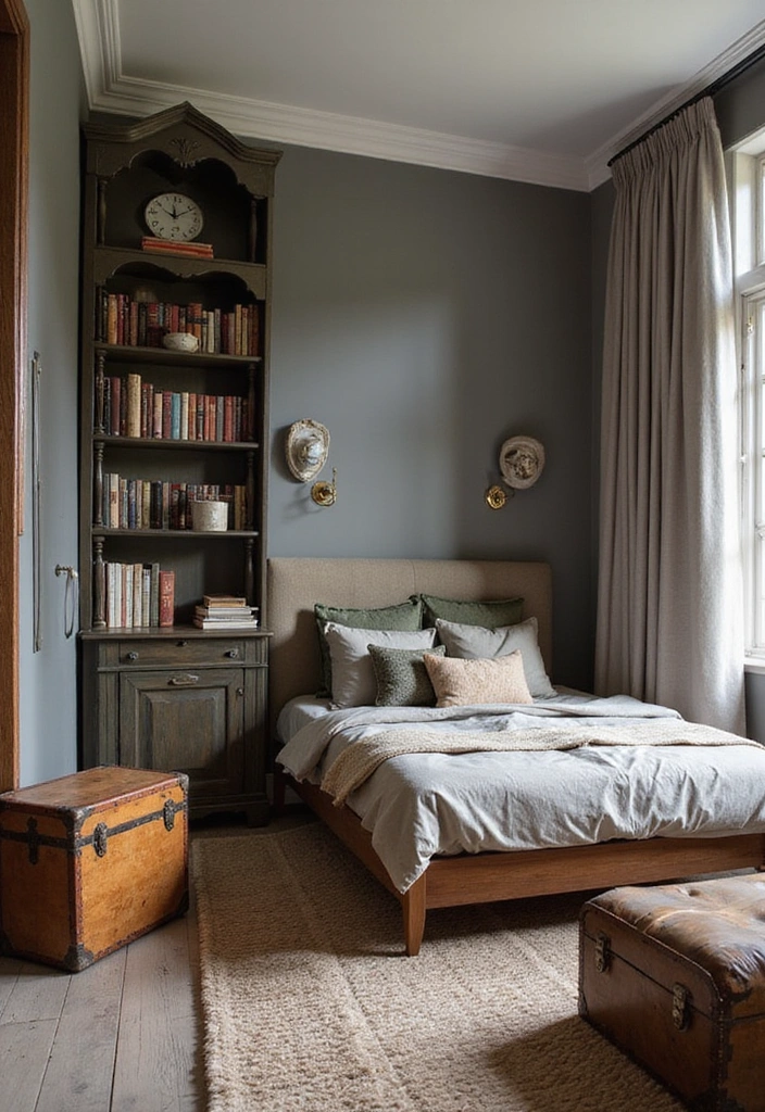 22 Modern Bedroom Decor Ideas for Book Lovers  - 11. Vintage Finds