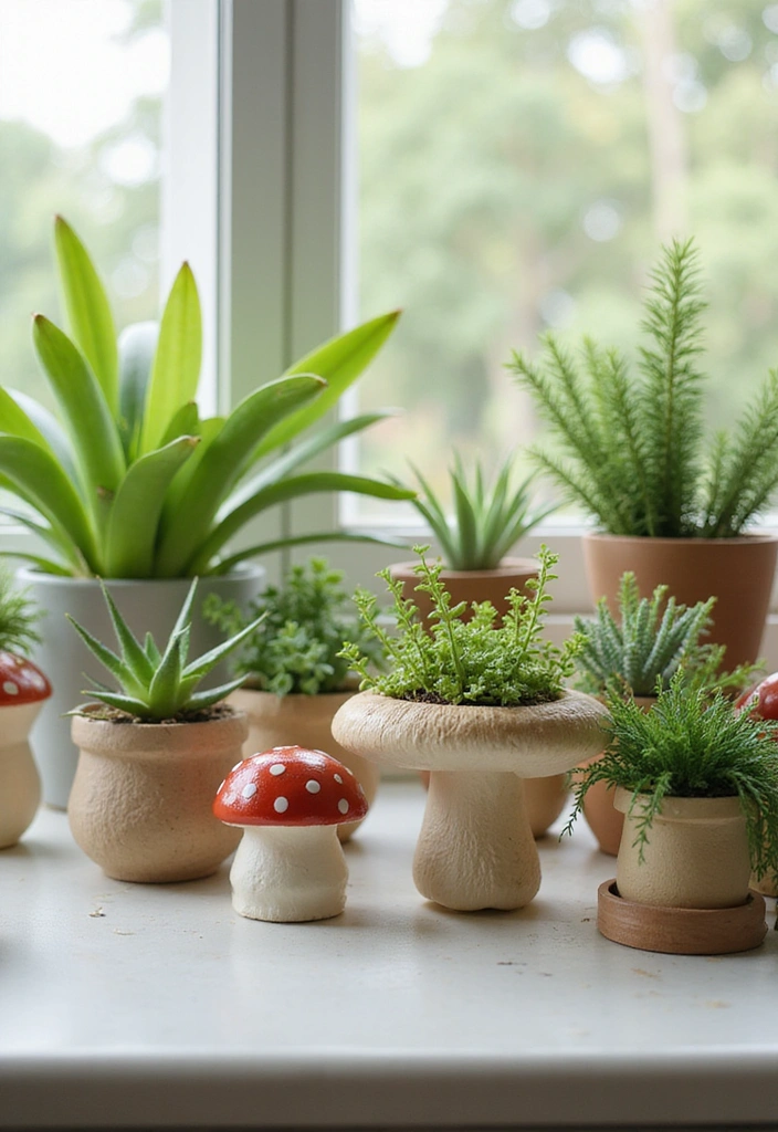 15 Whimsical Mushroom Kitchen Designs That Will Make Every Bookworm Smile! - 9. Mushroom Plant Pots