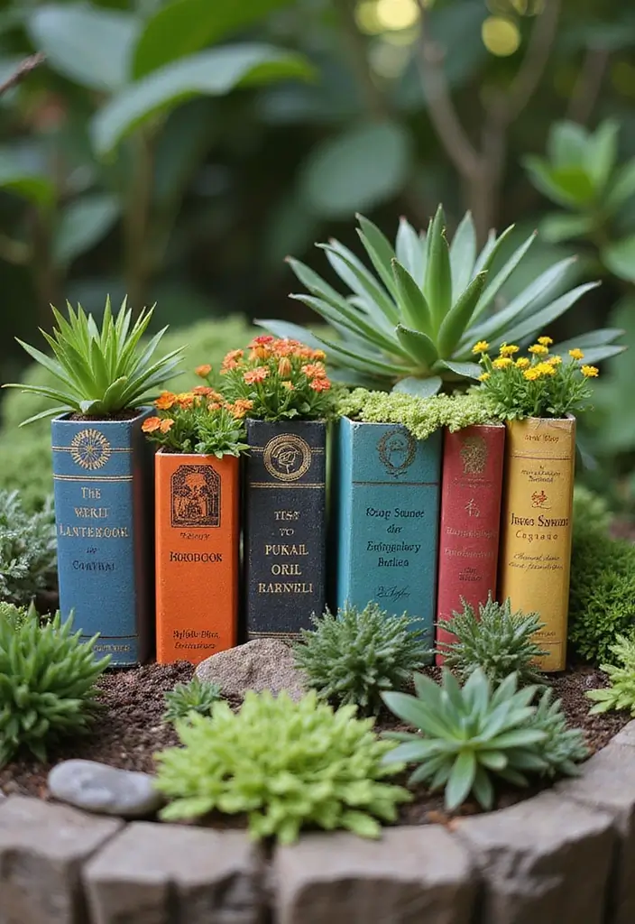 15 DIY Mini Japanese Garden Decor Projects for Book Lovers - 5. Book Spine Plant Markers