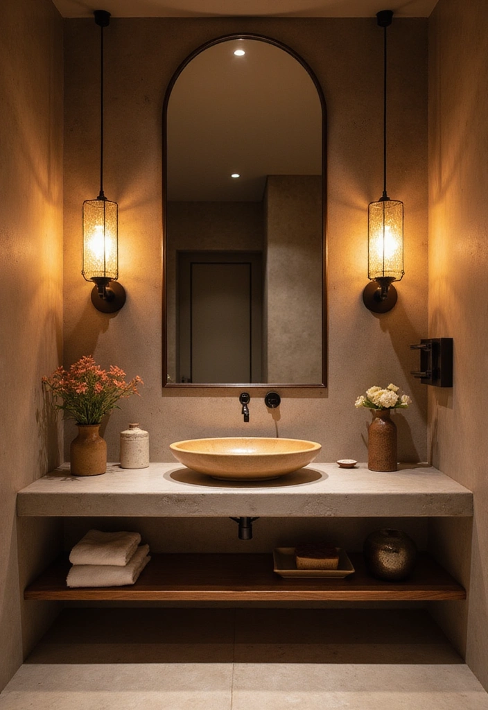 12 Japandi Bathroom Ideas That Book Lovers Can't Resist (You'll Want to Copy #5!) - 7. Elegant Lighting Fixtures