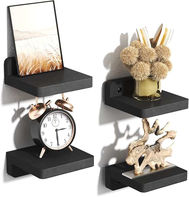 SRIWATANA Small Floating Shelves Wall Mounted, 4 Inch Wood Shelf for Dec...