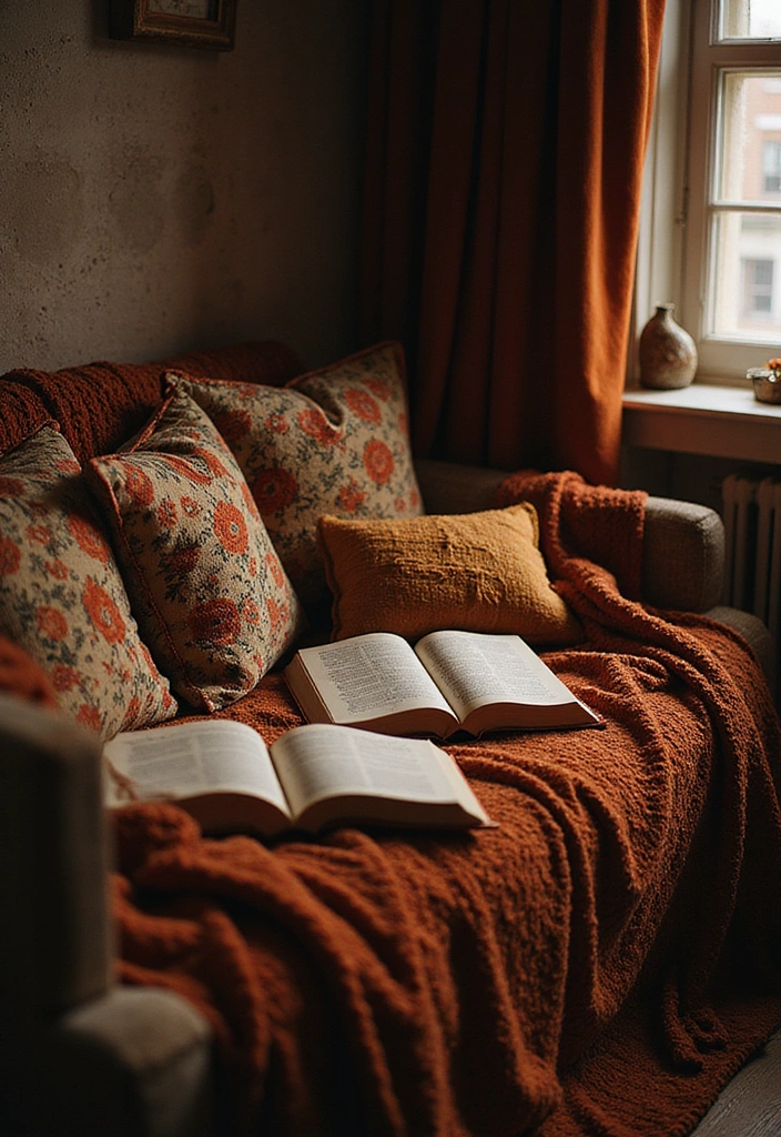 15 Dark Feminine Room Decor Ideas That Will Make Book Lovers Swoon! - 3. Cozy Textiles