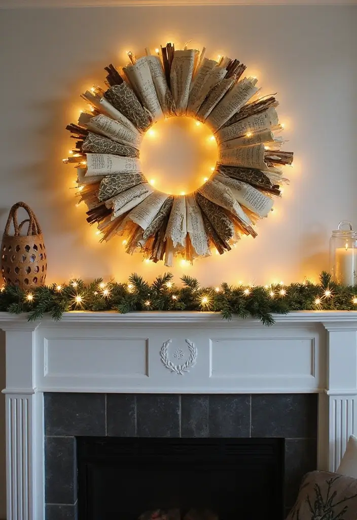 17 Whimsical Bookish Mantel Decor Ideas for Christmas  - 13. Book-Inspired Holiday Wreath