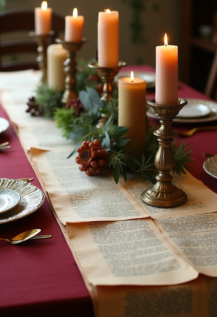 9 Stunning Christmas Tablescape Ideas for Book Lovers - 7. Book Page Runner