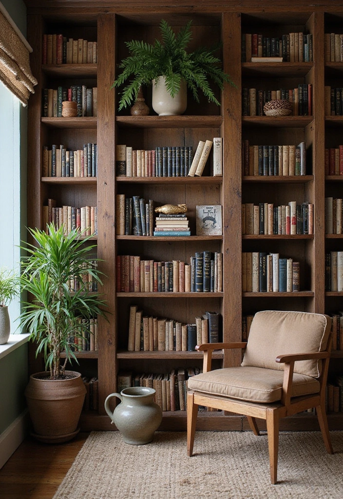 23 Aesthetic Grandmacore Home Decor Ideas for Book Lovers - 21. Rustic Shelving
