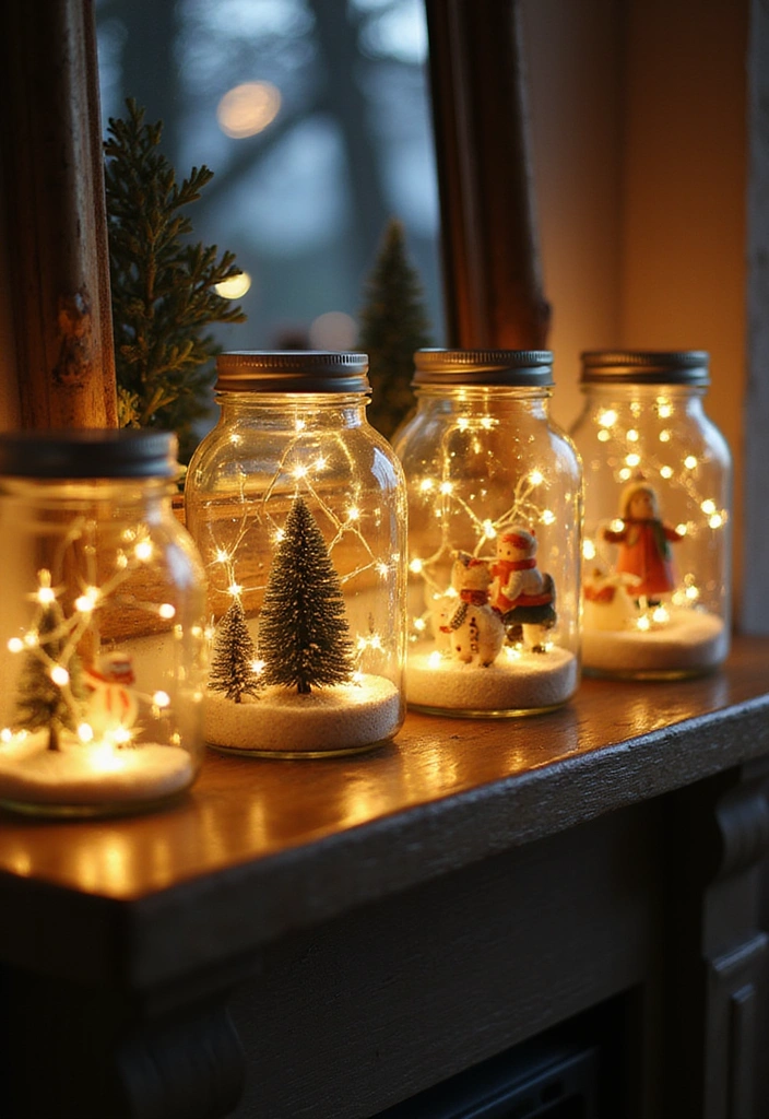 17 Whimsical Bookish Mantel Decor Ideas for Christmas  - 10. Magical Snow Globe Bookshelf