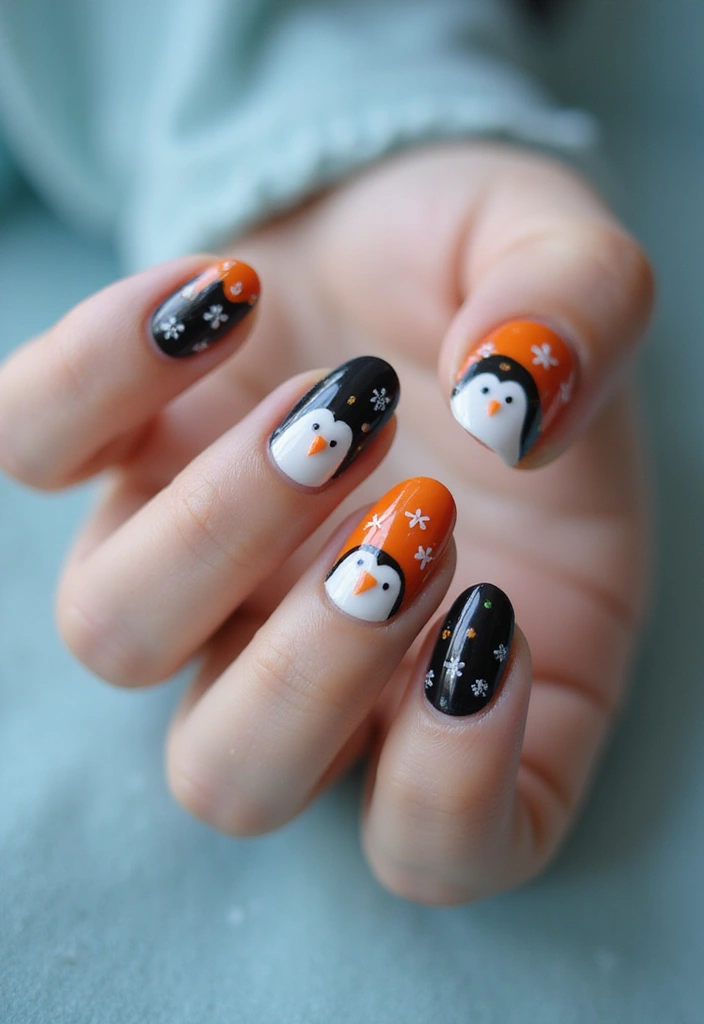 14 Book-Themed Winter Nail Designs Every Book Lover Will Adore! - 10. Penguin Party