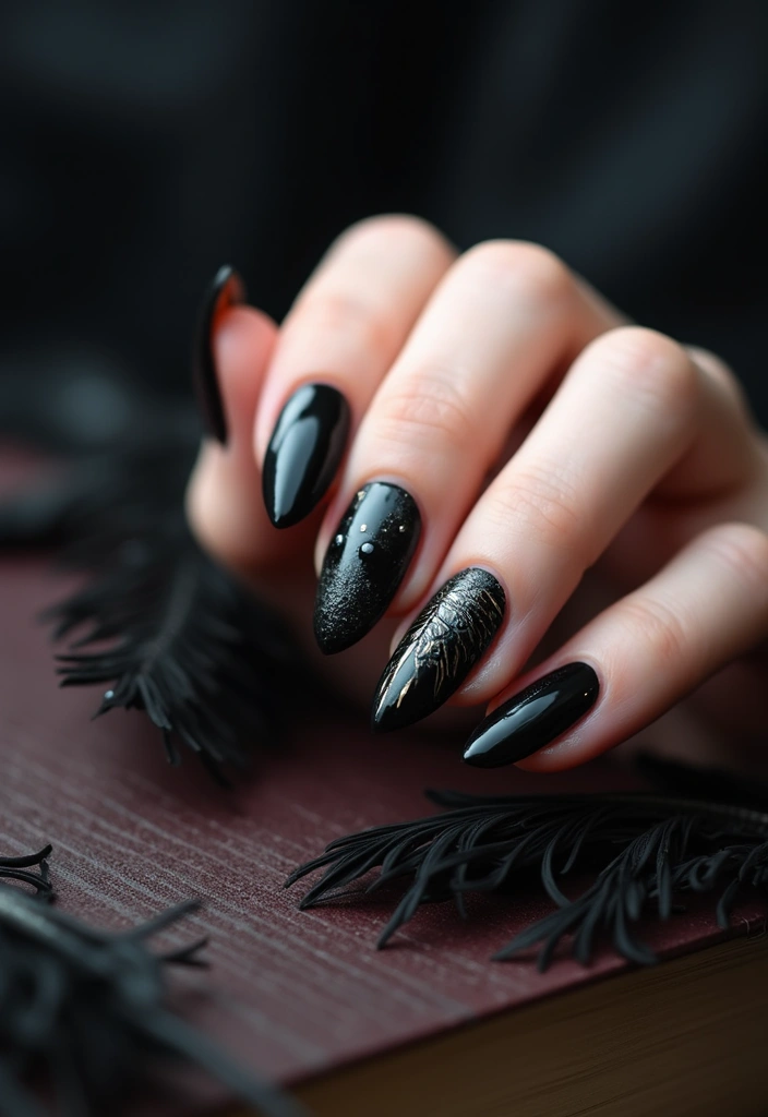 14 Gothic Nail Ideas That Will Make Every Book Lover's Heart Skip a Beat - 1. Raven Wings
