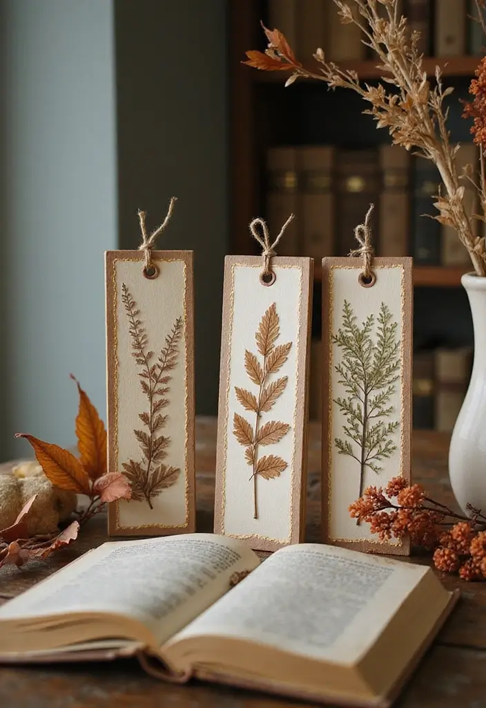 16 Easy Thanksgiving Living Room Decor Ideas for Book Lovers - 5. Nature-Inspired Bookmarks