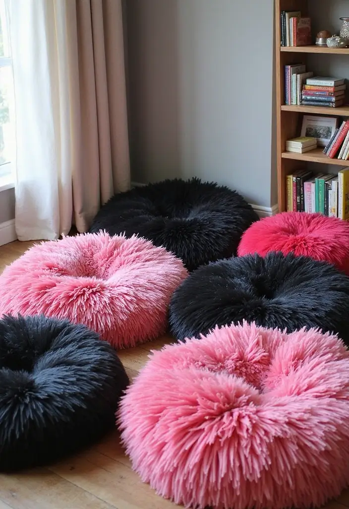 17 DIY Black and Pink Room Decor Ideas for Book Lovers  - 15. Cozy Floor Cushions