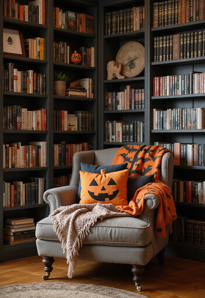 18 Chic Halloween Bedroom Decor Ideas for Book Lovers  - 18. Cozy Reading Corner
