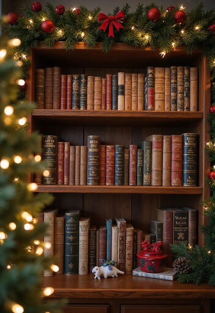18 Enchanting Christmas Home Decor Ideas Every Book Lover Will Adore! - 8. Adorned Bookshelves