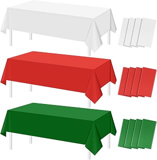 MASHAN 12 Pack Christmas Tablecloth Bulk, Red White Green Disposable Tab...