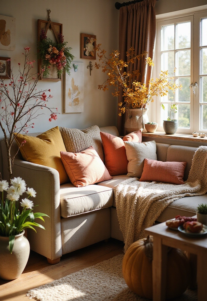 25 Cottagecore Book Nook Inspirations That Will Make You Dream of Reading! - 15. Seasonal Decor Touches