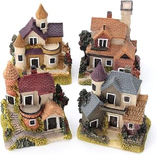 4-Piece Enchanted Fairy Garden Houses Set - Miniature Resin Tiny Homes w...
