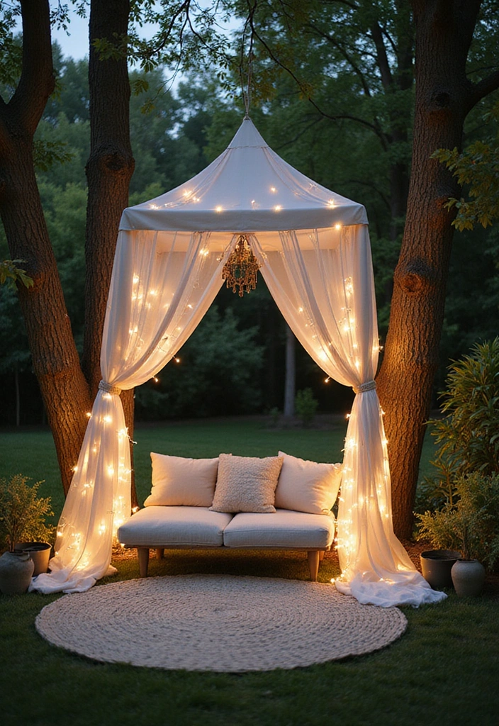 11 Minimalist Garden Nook Ideas for Bookworms (Elegance Meets Comfort!) - 2. The Canopy Oasis