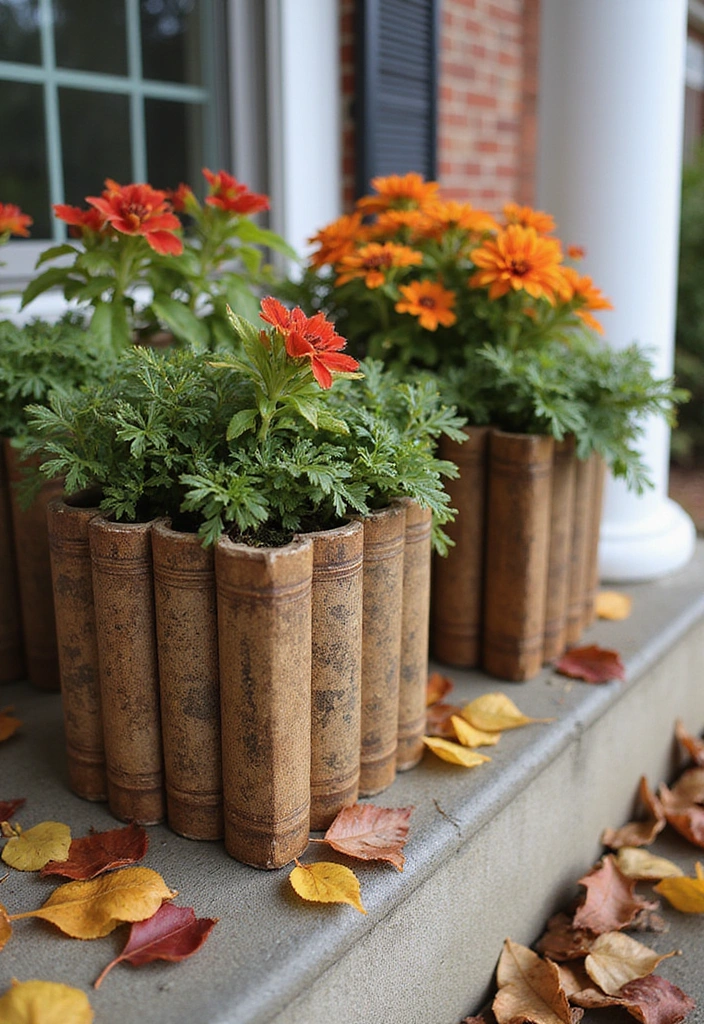 15 DIY Fall Front Porch Decor Ideas for Book Lovers - 4. Bookish Planters