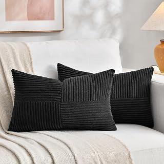 Fancy Homi 2 Packs Black Lumbar Decorative Throw Pillow Covers 12x20 Inc...