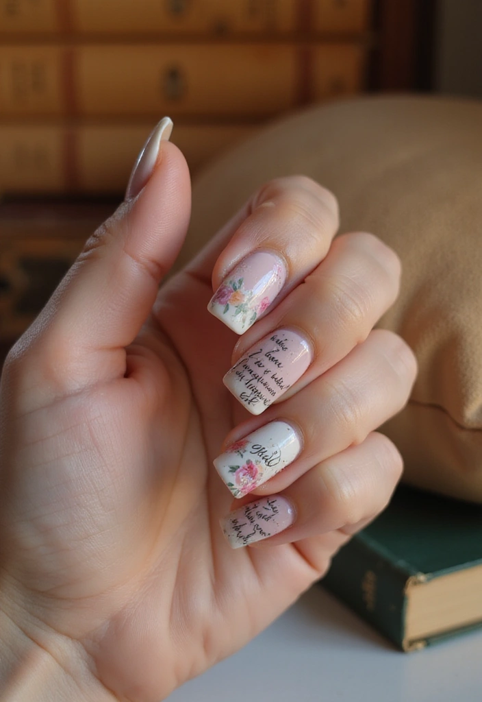 15 Personalized Square Nail Inspo for Every Book Lover (You’ll Be Inspired by #13!) - 2. Literary Quote Accents