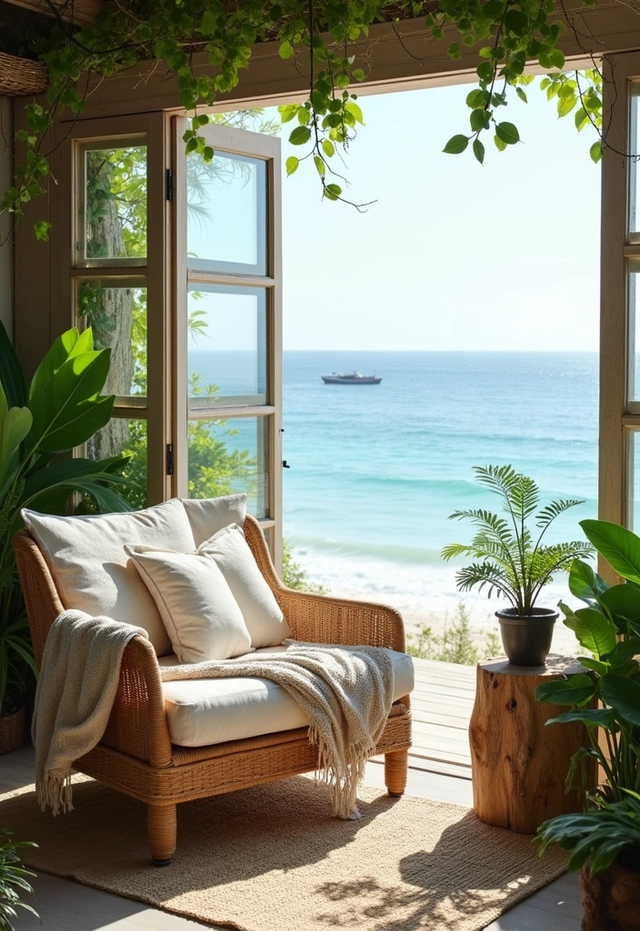 15 Hawaiian Beach House Decor Ideas for Book Lovers - 3. Beachy Reading Nook