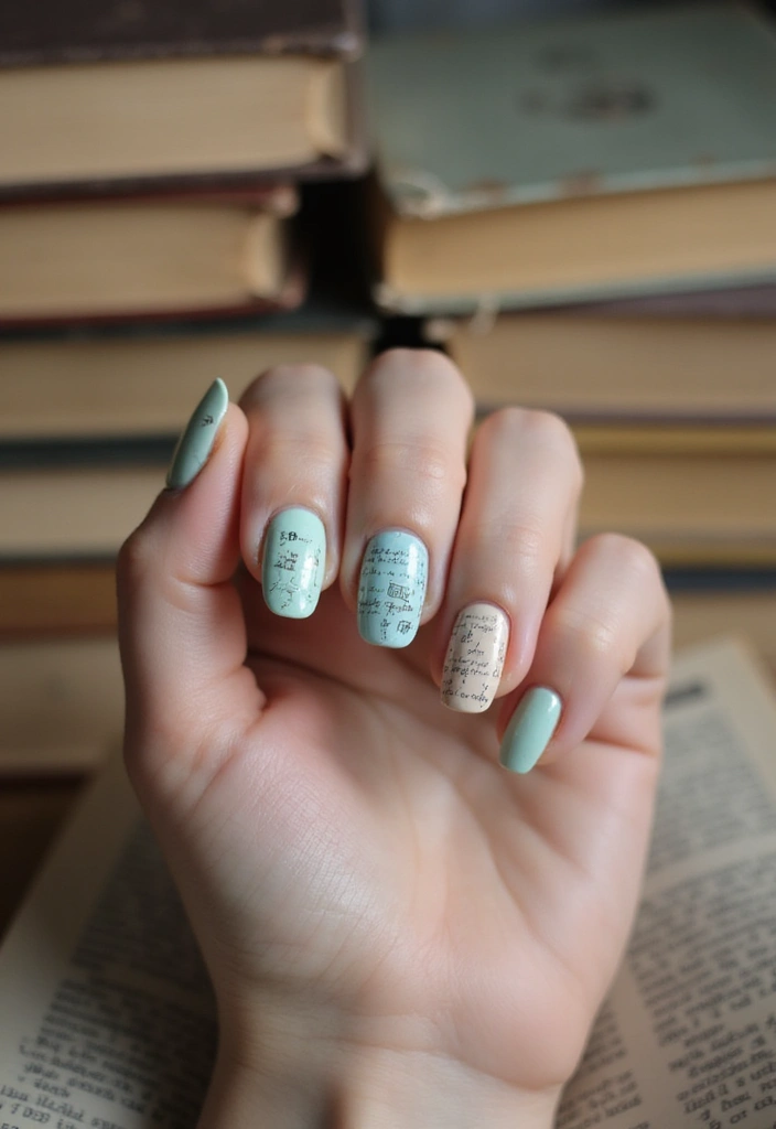 9 Cute Birthday Nail Ideas Every Book Lover Will Love - 7. Book Page Motif