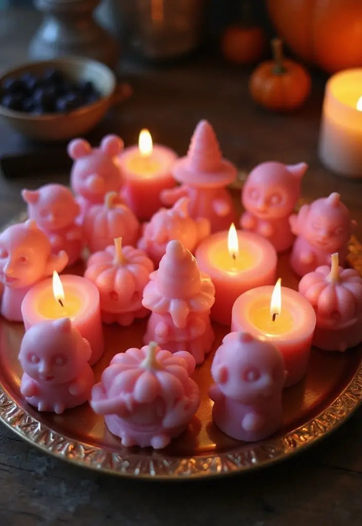 13 Adorable Pink Halloween Decor Ideas Every Book Lover Will Love - 11. Playful Pink Candles