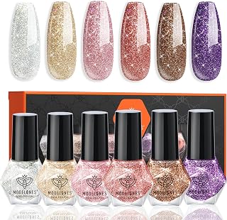 modelones Nail Polish Set 6 Colors Red Nude Gold Glitter Min Nail Polish...