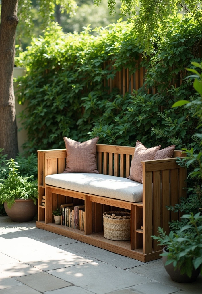 12 Cozy Small Backyard Garden Ideas for Book Lovers  - 7. Garden Bench and Book Case Combo