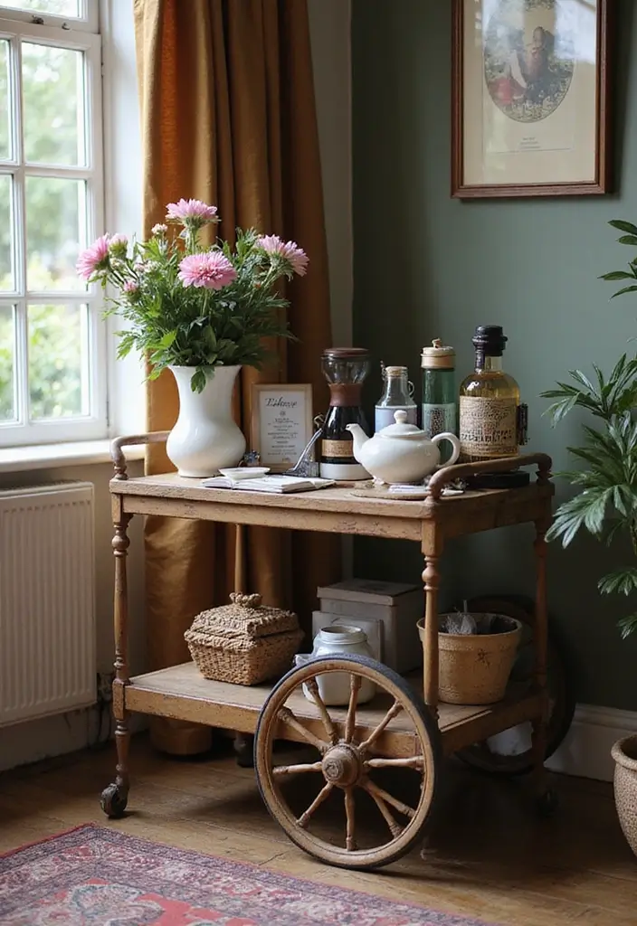 12 Coffee Bar Ideas for Book Lovers (Stylish Home Inspiration) - 3. Vintage Tea Cart