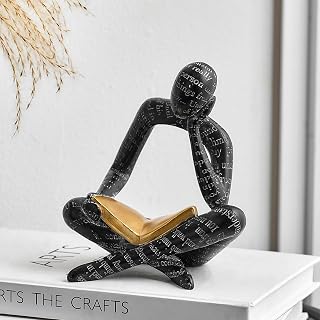 Black Decor Reading Statues for Home Decor Modern Abstract Thinker Sculp...