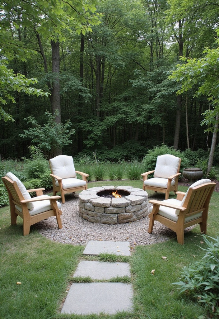 11 Minimalist Garden Nook Ideas for Bookworms (Elegance Meets Comfort!) - 11. The Simple Fire Pit Retreat