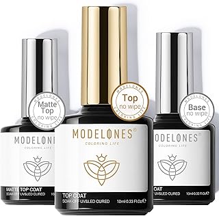 Modelones Base & Gel Top Coat for Gel Nail Polish, 3Pcs Matte and High G...