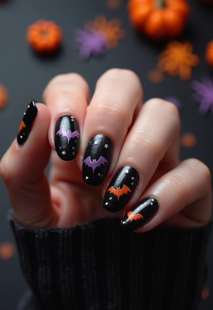 14 Gothic Nail Ideas That Will Make Every Book Lover's Heart Skip a Beat - 13. Whimsical Bats