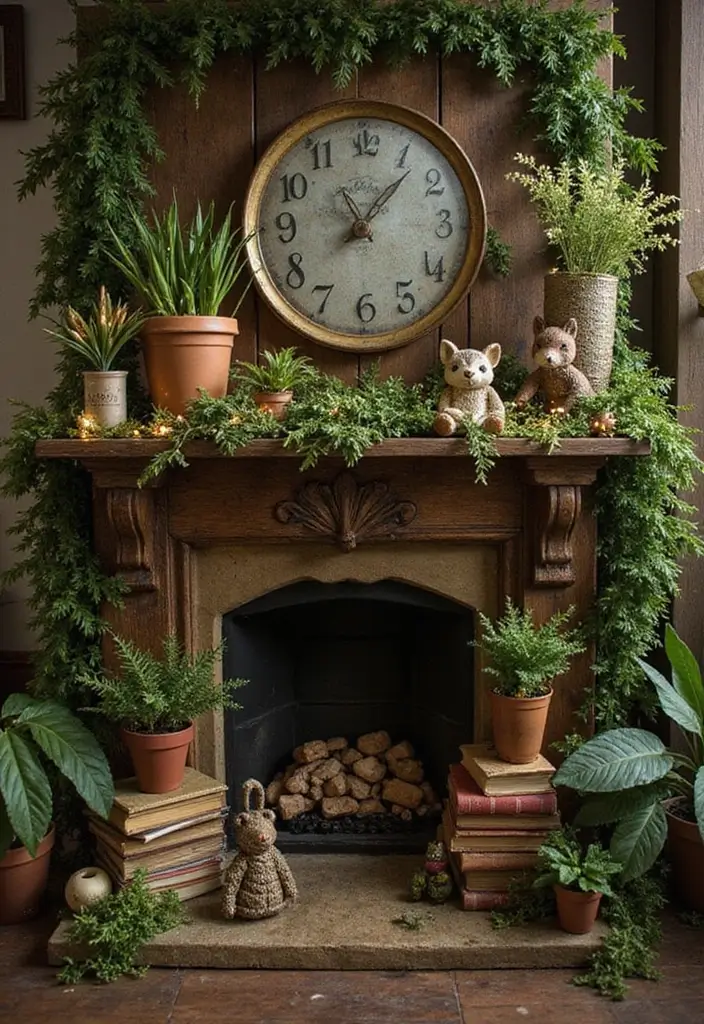17 Whimsical Bookish Mantel Decor Ideas for Christmas  - 6. Enchanted Forest Centerpiece
