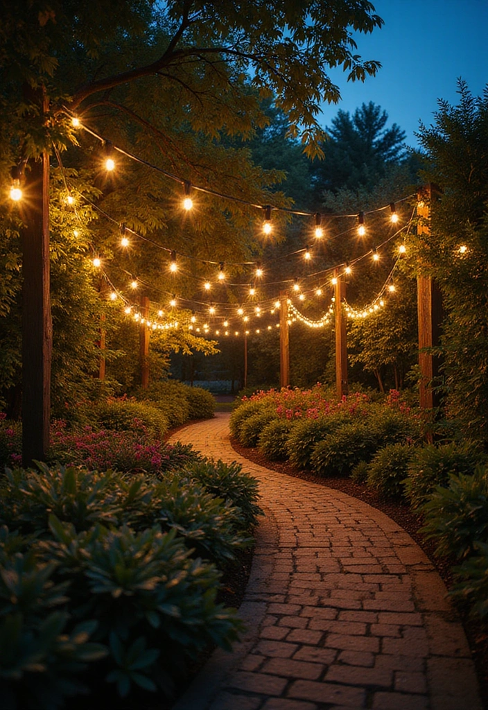 18 Aesthetic Low-Maintenance Garden Ideas for Book Lovers  - 3. Fairy Lights for Magical Evenings