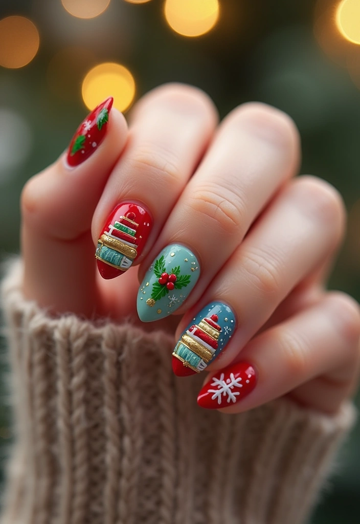 14 Book-Themed Winter Nail Designs Every Book Lover Will Adore! - 13. Holiday Book Stack