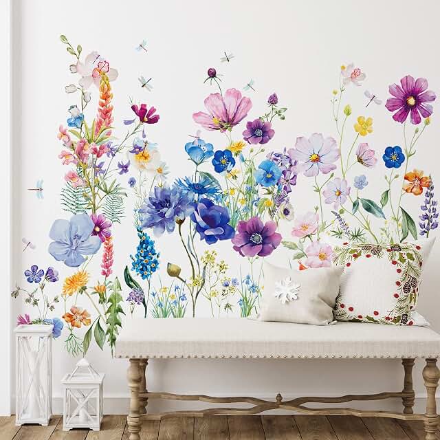 Zonon 6 Pcs Flowers Wall Decals Stickers Vinyl Removable Peel and Stick ...