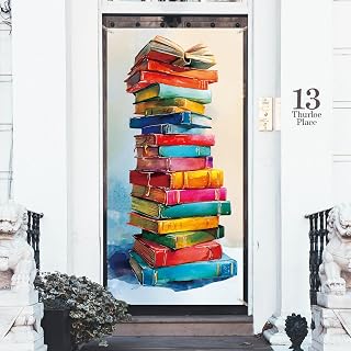 arricraft 1 Pc Old Books Polyester Door Cover, Colorful Library Books St...