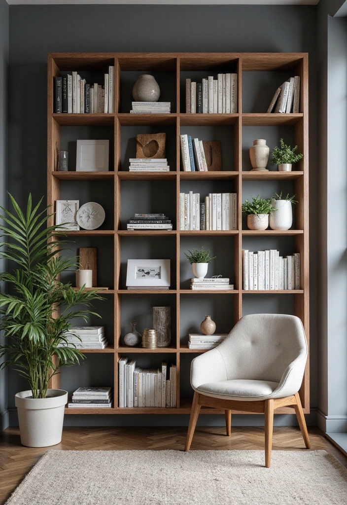 18 Cozy Japandi Book Nook Ideas for Book Lovers Who Crave Comfort! - 4. Bookshelf Wall with a Reading Chair