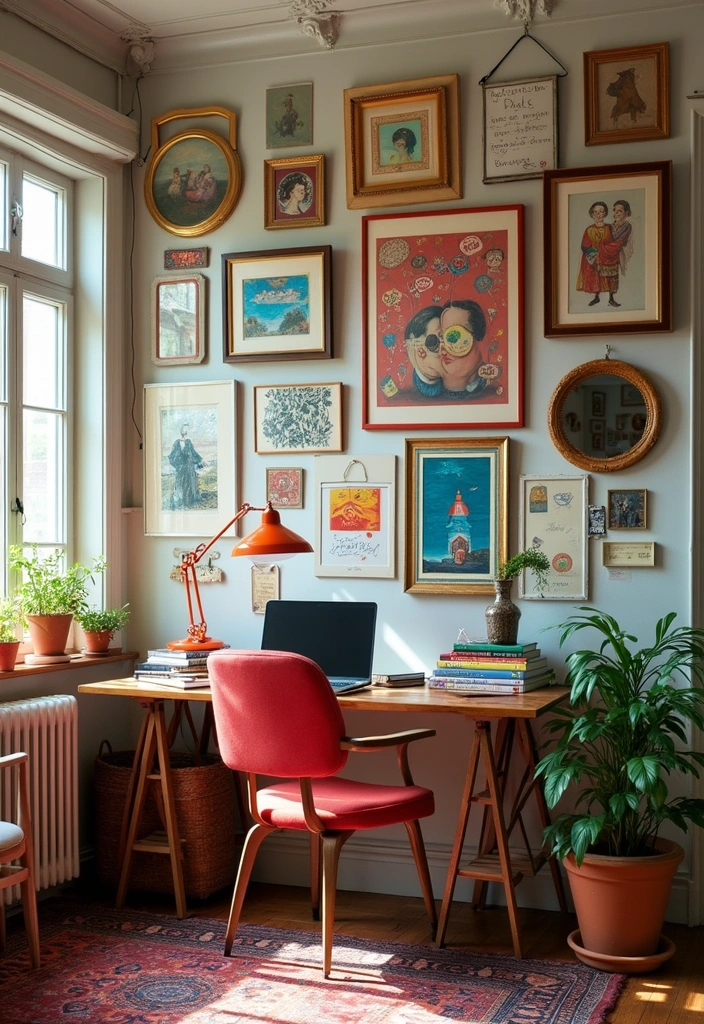 15 Maximalist Home Office Ideas for Book Lovers That'll Inspire Your Next Reading Nook! - 7. Artistic Wall Decor