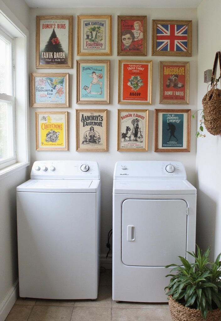 13 Small Laundry Room Ideas for Book Lovers to Save Space and Add Style - 12. Decorative Wall Collage