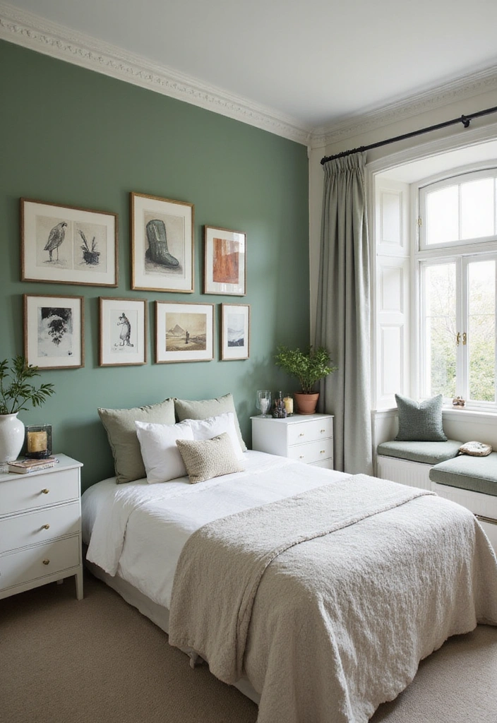 16 Sage Green Bedroom Decor Ideas That Speak to Every Book Lover’s Heart! - 1. Sage Green Accent Walls